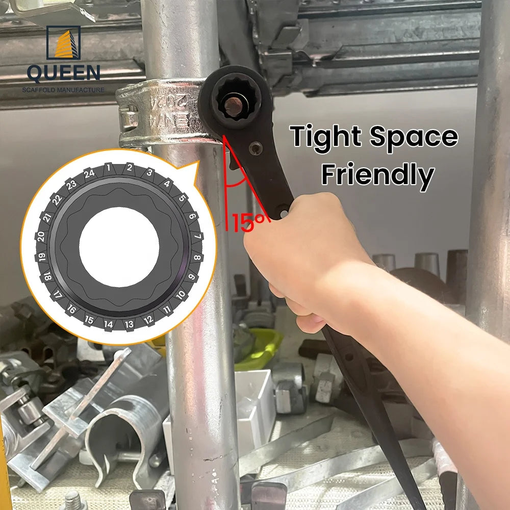 LINYI QUEEN Chrome Scaffold Wrench 21/22mm Steel Drop Forged Industrial Grade High Torque Ratchet Wrench