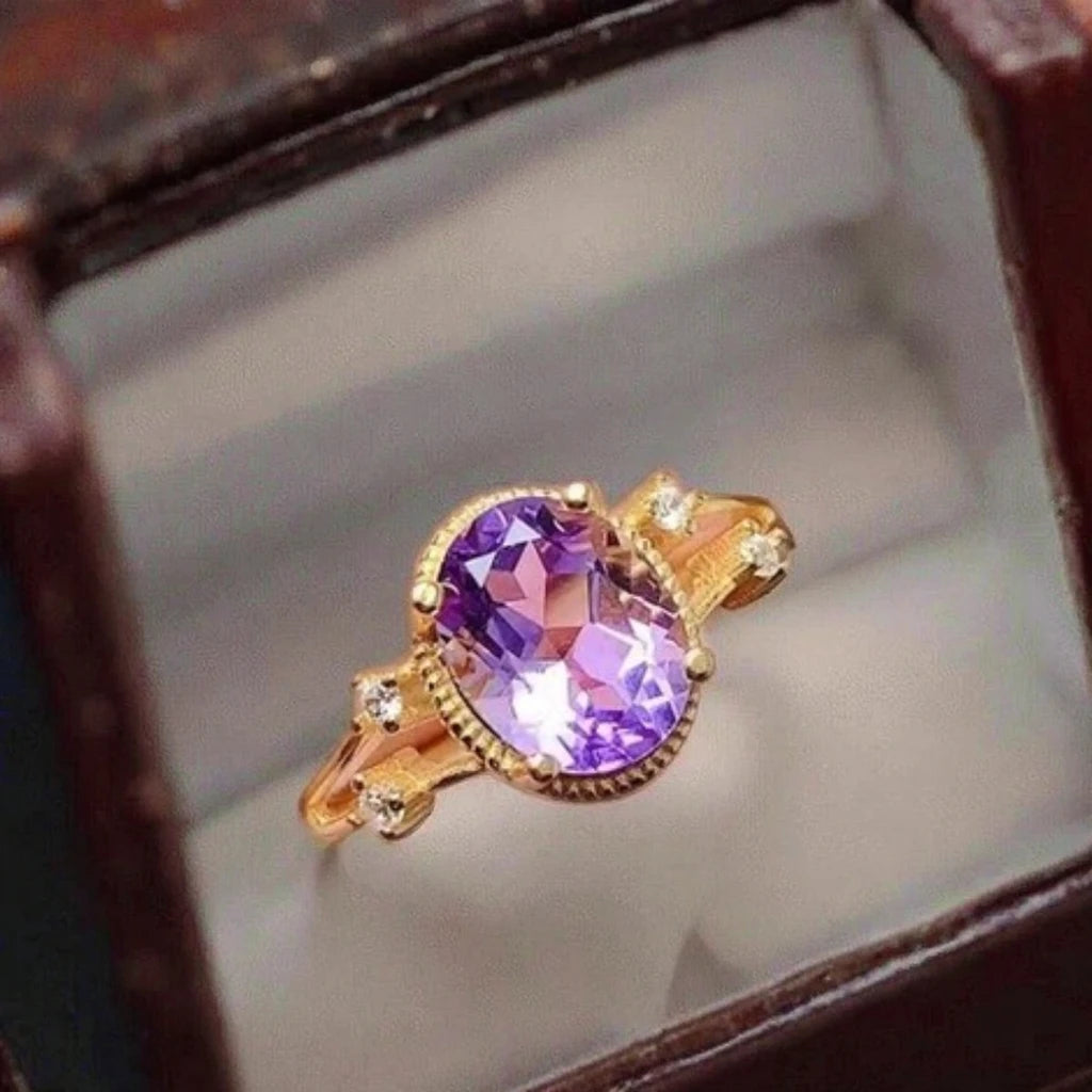 Hot Popular Classic 925 Sterling Silver Wedding Ring Gold Plated with Natural Amethyst Oval Cut Diamond for Women for Parties