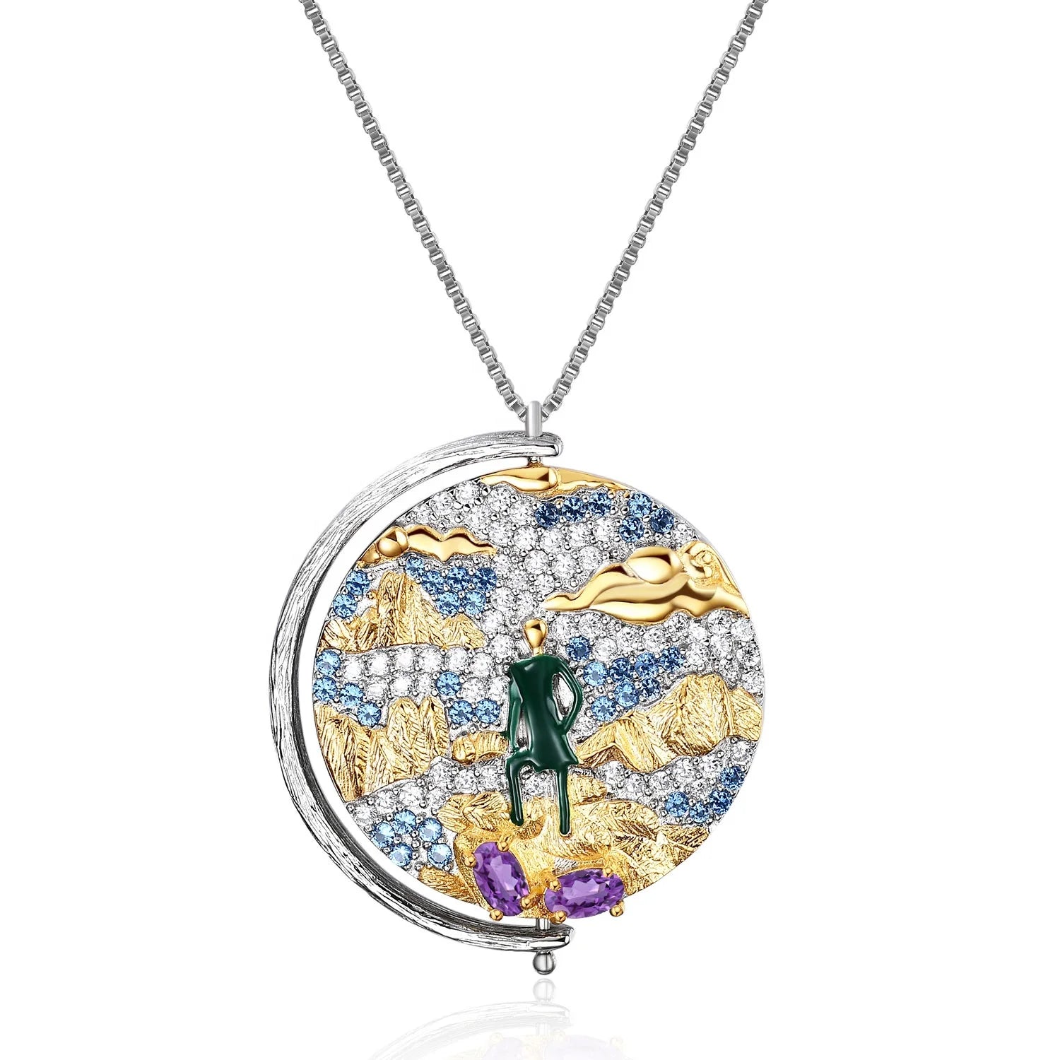 Abiding Shield Plating Tech 3 Years Tarnish Resistant Gold Plated Sterling Silver Custom Stone Amethyst Pendant