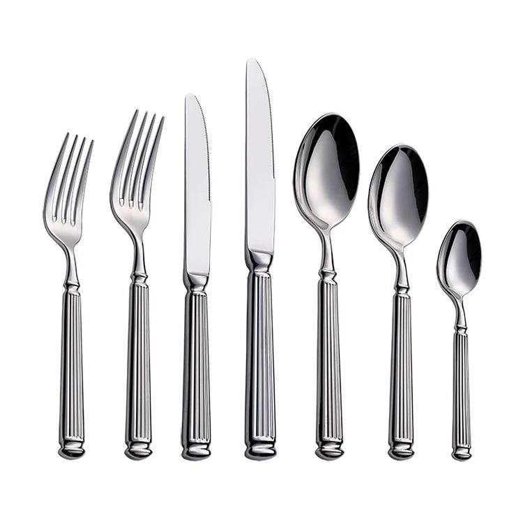 Thick Forged Stainless Steel 18/10 European Style Business Gift Luxury Flatware Strips Handle Cutlery Set