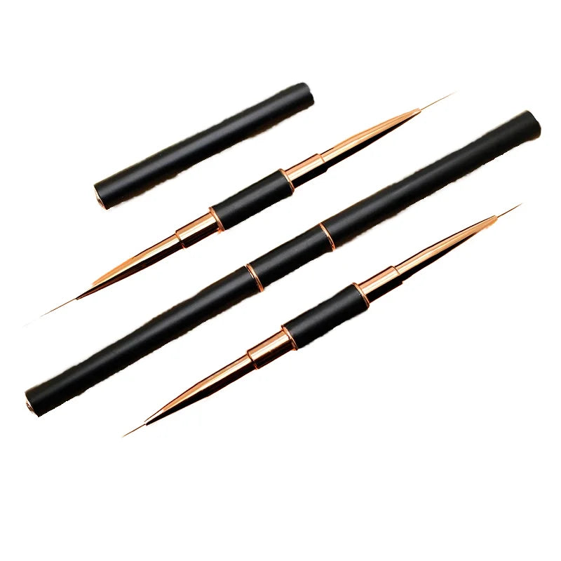 2024 Luxury Black Metal Double Nail Art Brushes Liner Set Oval Nylon Point Flower Pen Makeup Tools with Luxury Style