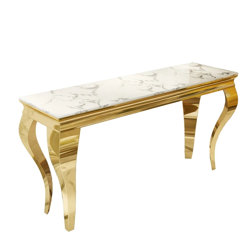 Wedding Modern Gold Metal Marble Console Table with 4-legs Use for Behind the Sofa and Hall Way TV Stand Living Room Furniture