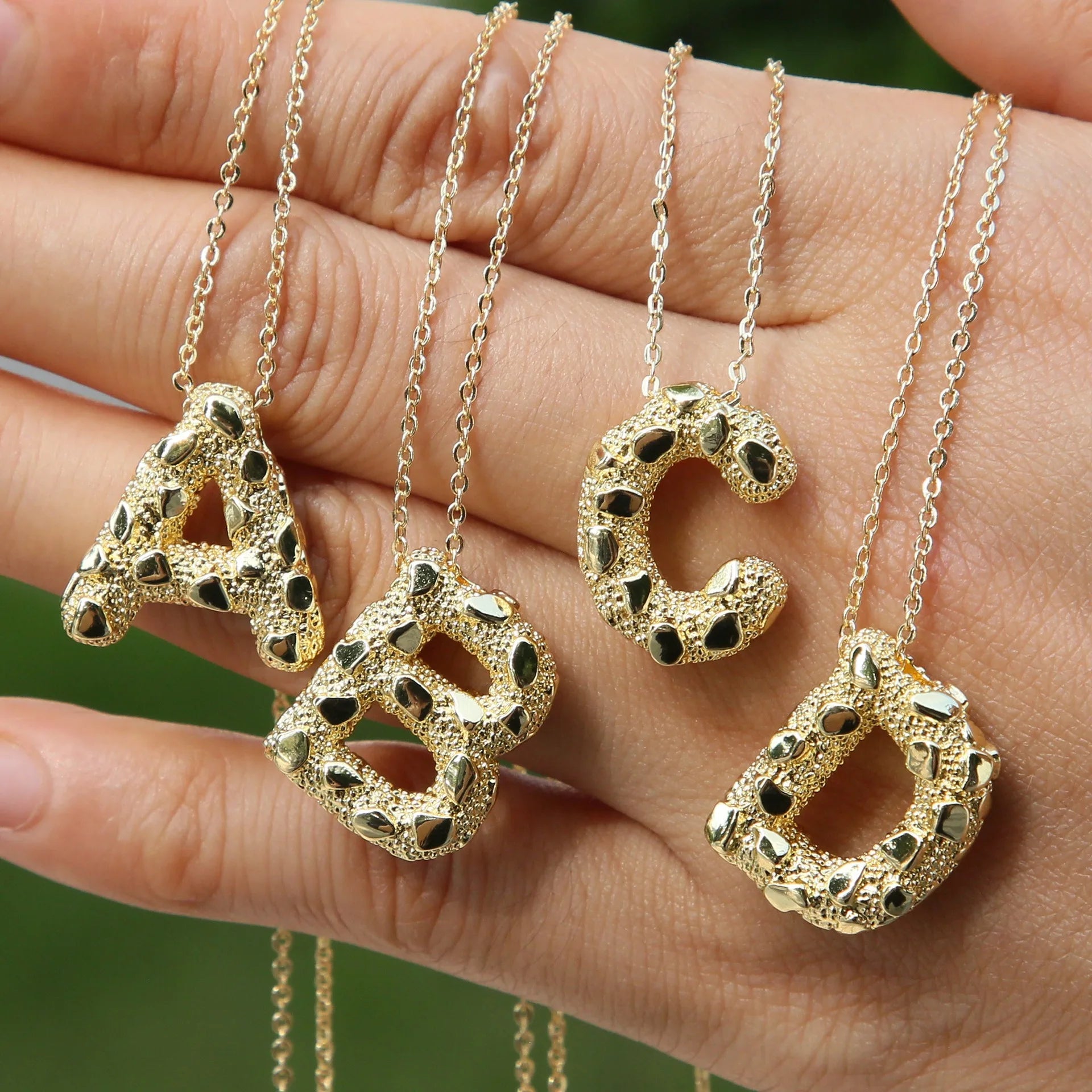Brass Gold Bubble Alphabet Letter Exaggerated Big 26 Letter Texture Letter Necklace for Men Women