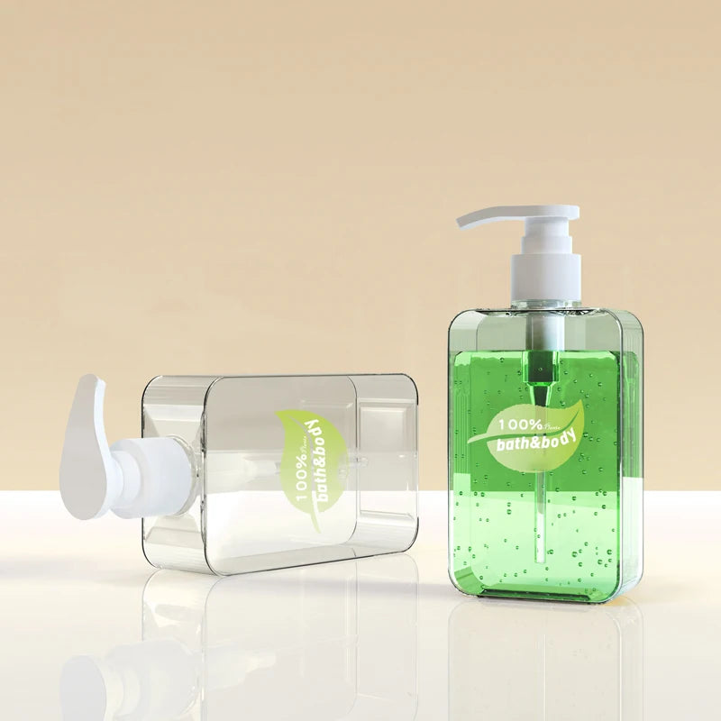 Clear 200ml/300mlPETG Square Shampoo and Body Wash Lotion Bottle Pressing Pump Head Bottle