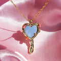 Wholesale Collier PVD 18k Gold Plated Heart Magic Mirror Inlaid Photo Frame Pendant Necklaces for Women