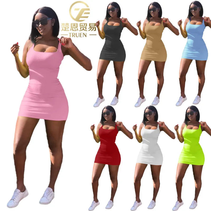 2026 New Arrivals Women Clothing Solid Color Ribbed Summer Bodycon Dress Casual Women Elegant Ribbed Dresses
