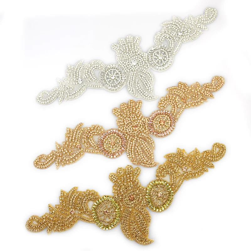 WRA-1005 Wholesale Dress Belt Crystal Rose Gold Silver Bridal Rhinestone Applique Patches
