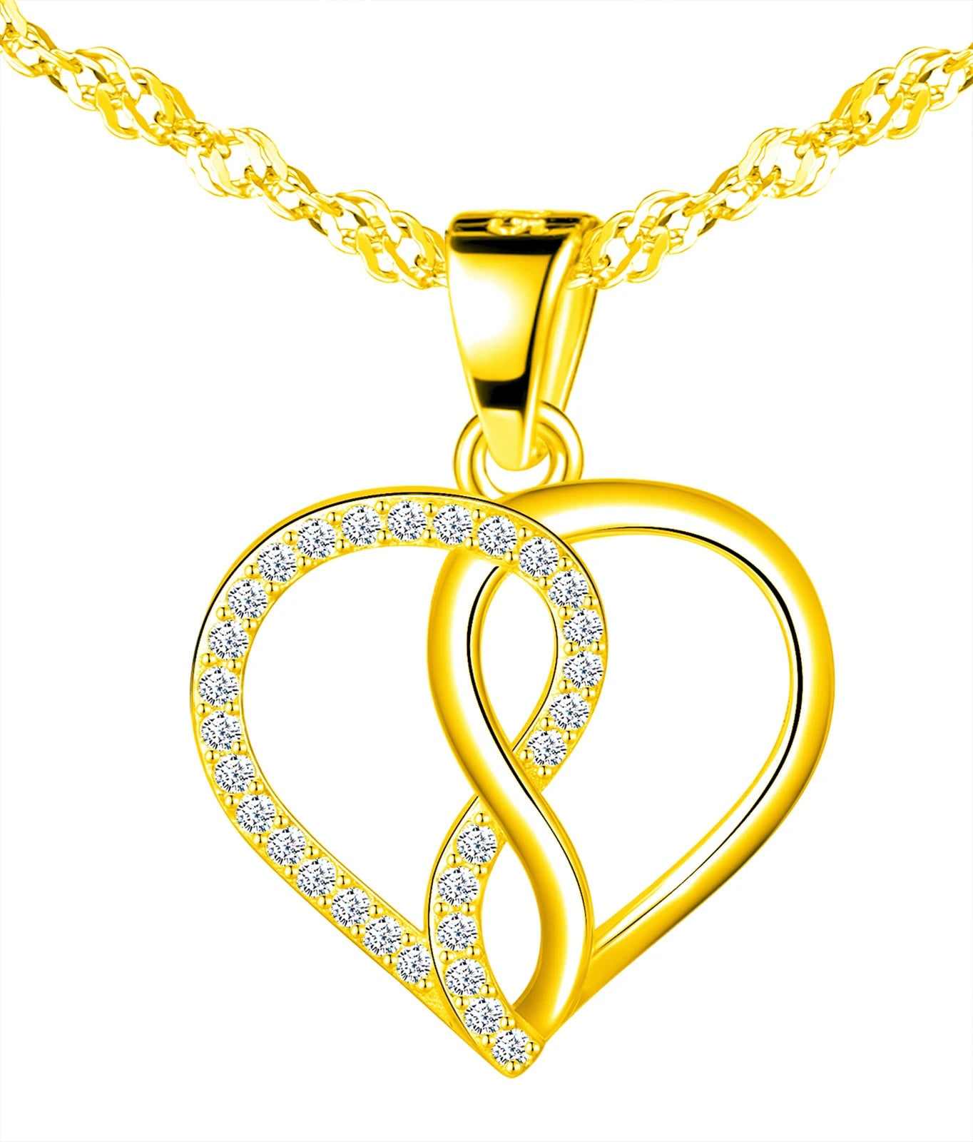 Women S925 Sterling Silver Hollow Heart Shape Infinity Symbol Cubic Zirconia Pendant Necklace