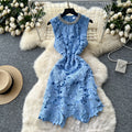 Party Dresses LW1452 Lace Hollow-Out Sleeveless Dress With Diamond Trim Round Neck Crochet Floral Elegant Evening Dresses
