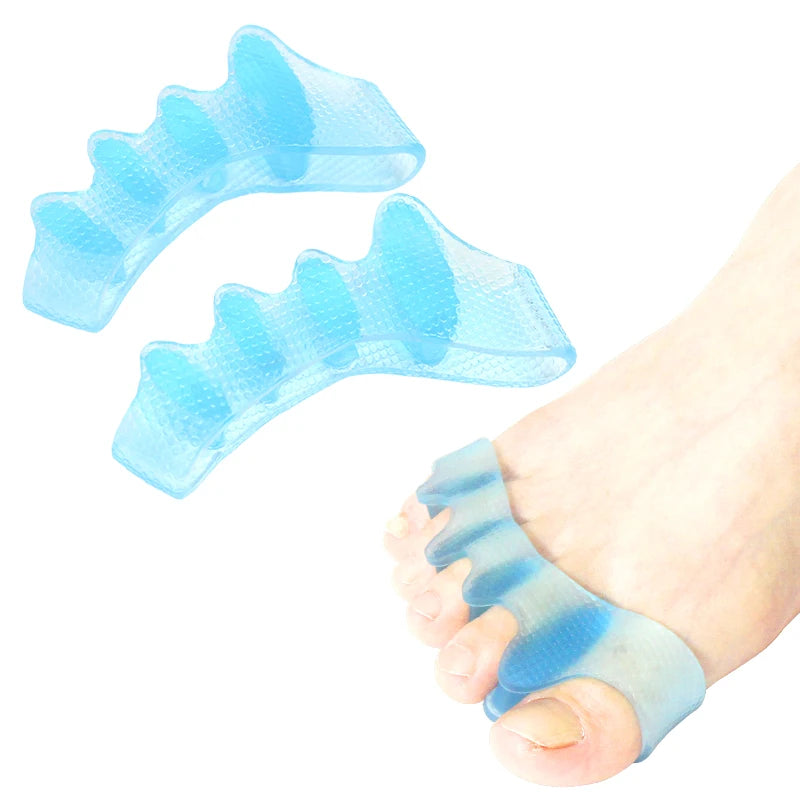5-Loop Blue Gel Toe Separator With Massage Function Anti-Slip Yoga 5 Toe Gel Nail Bunion Corrector