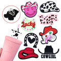 Straw Toppers Charms Texas Western pink Lucky Slogan Cowgirl Cowboy Hat Boots Horse Horseshoe Straw Toppers Charms