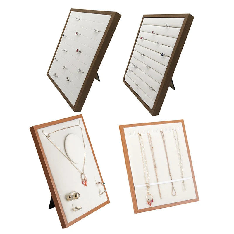 Customizable Luxury Wooden Jewelry Tray Velvet PU Leather New Store Display Stand for Necklace Earring Set Ring Stand Hot Sell