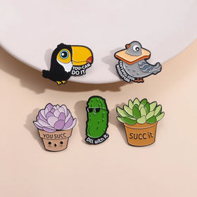 Dill with It Brooches Custom Tou-can Do It Metal Enamel Pins Lapel Badges Animal Plant Funny Cartoon Gift for Kids Friends