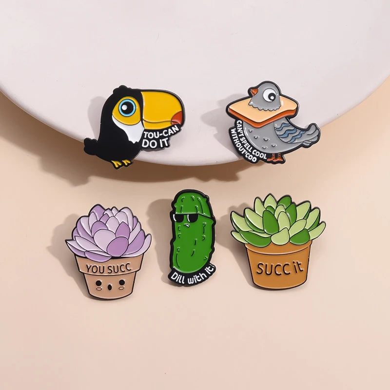 Dill with It Brooches Custom Tou-can Do It Metal Enamel Pins Lapel Badges Animal Plant Funny Cartoon Gift for Kids Friends
