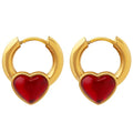INS Simple Stainless Steel 18K Gold Plated Red Stone Heart Earrings Titanium Steel PVD Personalized Heart Stone Circle Earring
