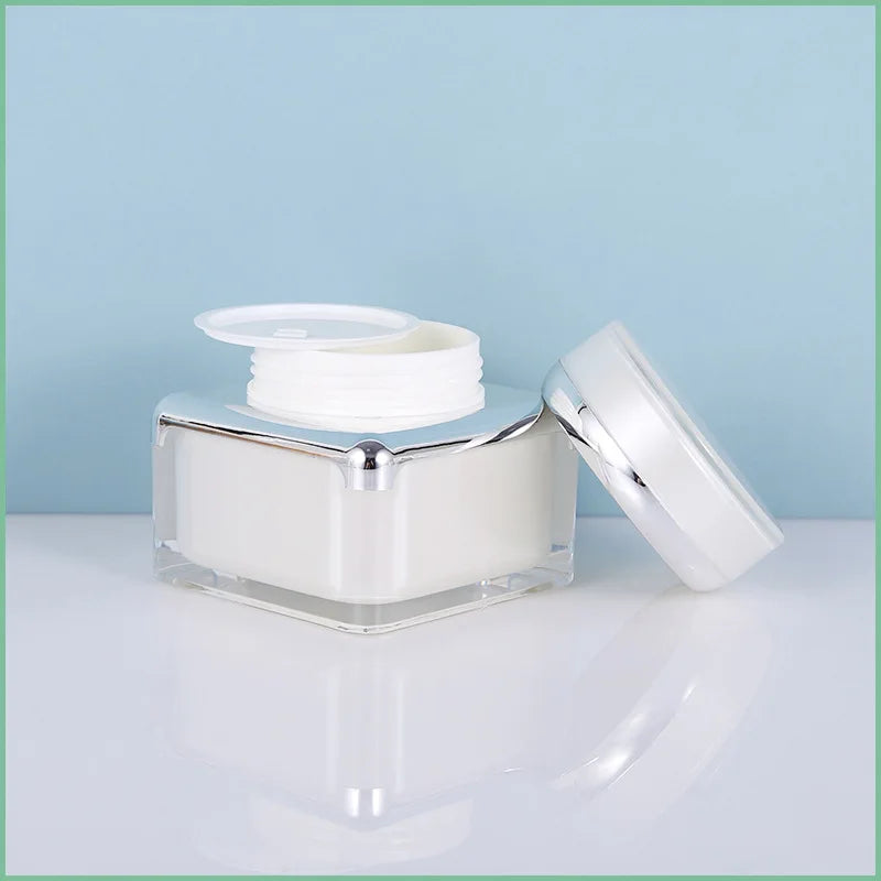 Luxury Acrylic Cream Jar 30g 50g Square Plastic Double Wall Jar for Cosmetic Skincare Face Serum Lotion Eye Cream Packaging