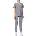 Comfortable & Functional Matching Two-piece Set Pockets V-neck Top & Solid Pants Health Care Medical Uniform Women's Clothing