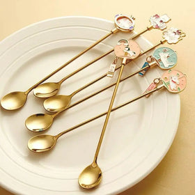 Chic INS Stainless Steel Teaspoon Creative Long Handle Ice Cream Honey Coffee Stirring Spoon Fruit Dessert Cake Fork Tableware
