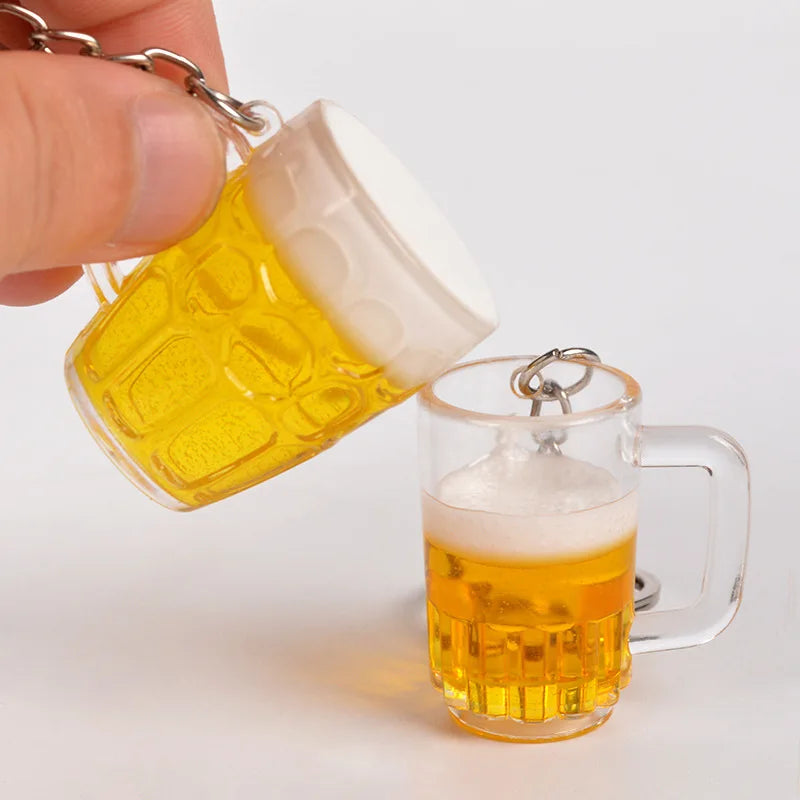 Creative Gift Mini Simulation Beer Mug Keychain Men Women Couple Key Chain Cute Food Keyring Bag Pendant Wholesale