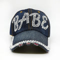 Hot Sale Custom 6-Panel Rhinestone Distressed Denim Baseball Hat with Puff Printing Fashionable Headwear MegaBDM