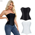 15 Fish Bones Supported Zip up Wedding Bridal Bustier Women's Frill Trim Boned Overbust Corset Black White Satin Tops