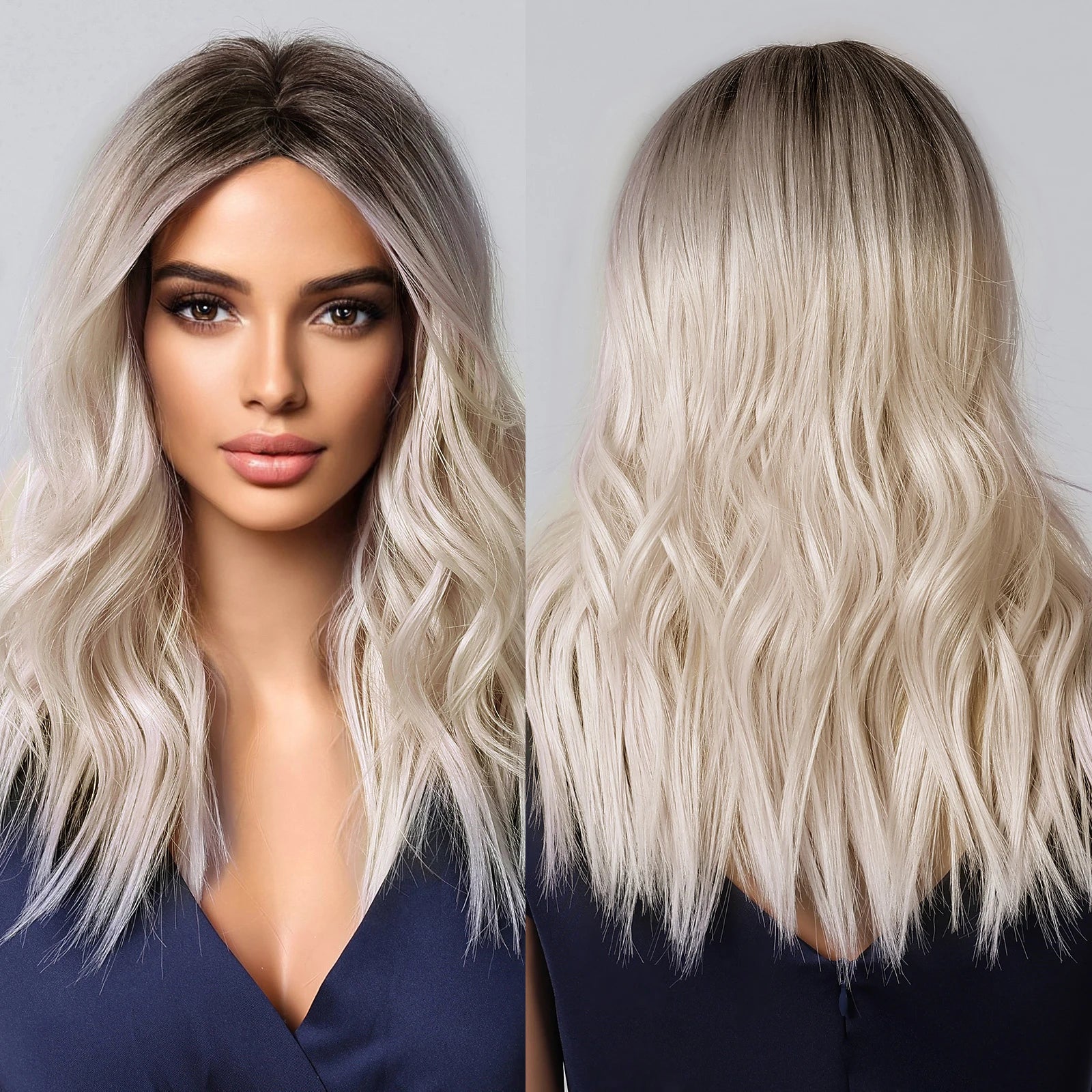 Moq 1 Factory Wholesale Long Natural Wavy Wig Ombre Blonde Synthetic Wigs for Black Women Middle False Hair Wig Heat Resistant