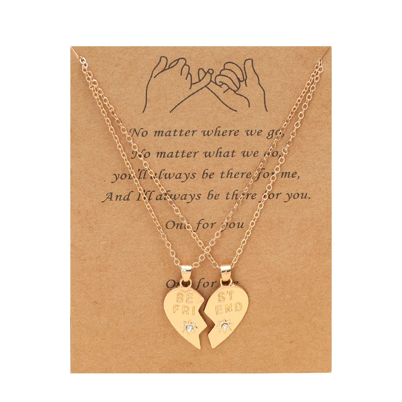 2pcs/pair Female Friendship Gift Gold Silver Plated Matching Broken Half Heart Shaped Pendant Best Friend Necklaces for Women