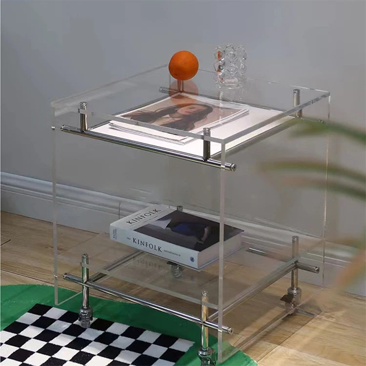 Customized Clear Acrylic Multifunctional Side Table for Living Room Bedroom Modern Mobile Bedside Furniture for Apartment Use