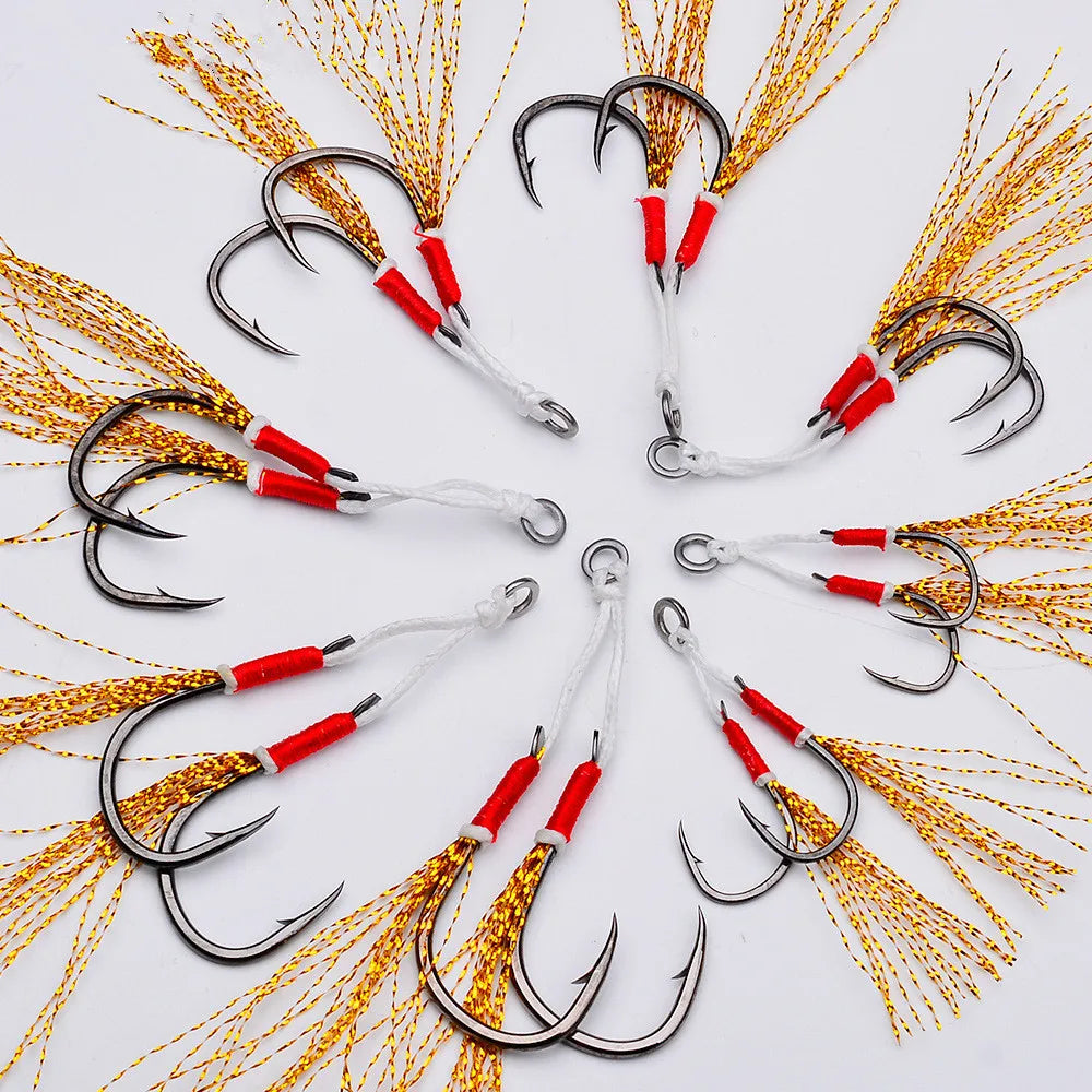 New Metal Double Jigging Assist Sea Fishing Hook 10# - 20# Feather Double Twin Jigging Hook Fishing Assist Hooks