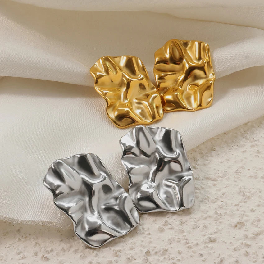 Waterproof Square Wrinkled Big Earrings Good Quality Wholesale Gold and Silver Titanium Earrings Hypoallergenic Women Earrings