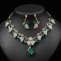 Vintage 18K Gold Plated Crystal Necklace Set Women's Gemstone Clavicle Chain with Leaf Water Drop Pendant Jewelry Gift