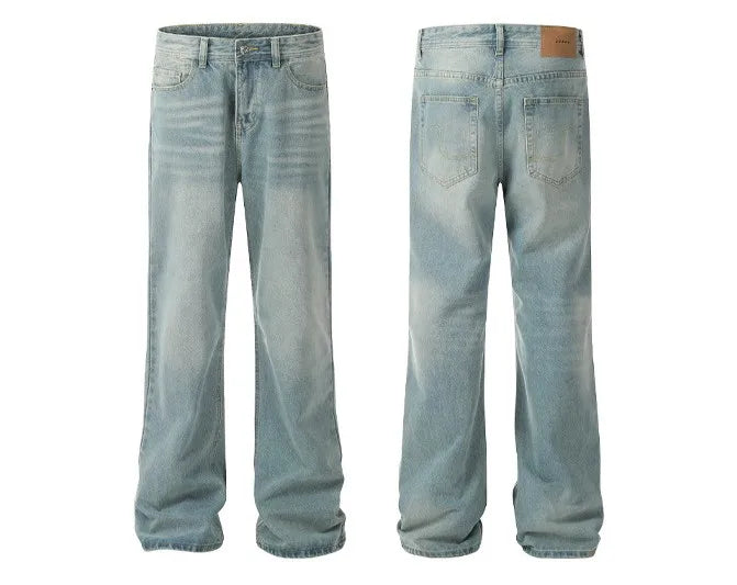 Denim Streetwear Soft Casual Cotton Custom Hip Hop Straight Wide Leg Blue Jeans for Men