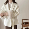 Women's Fashion Winter Coat Double-Sided Fox Fur Wool Long Length Waterproof Belt Closure Office Ladies Rich Families