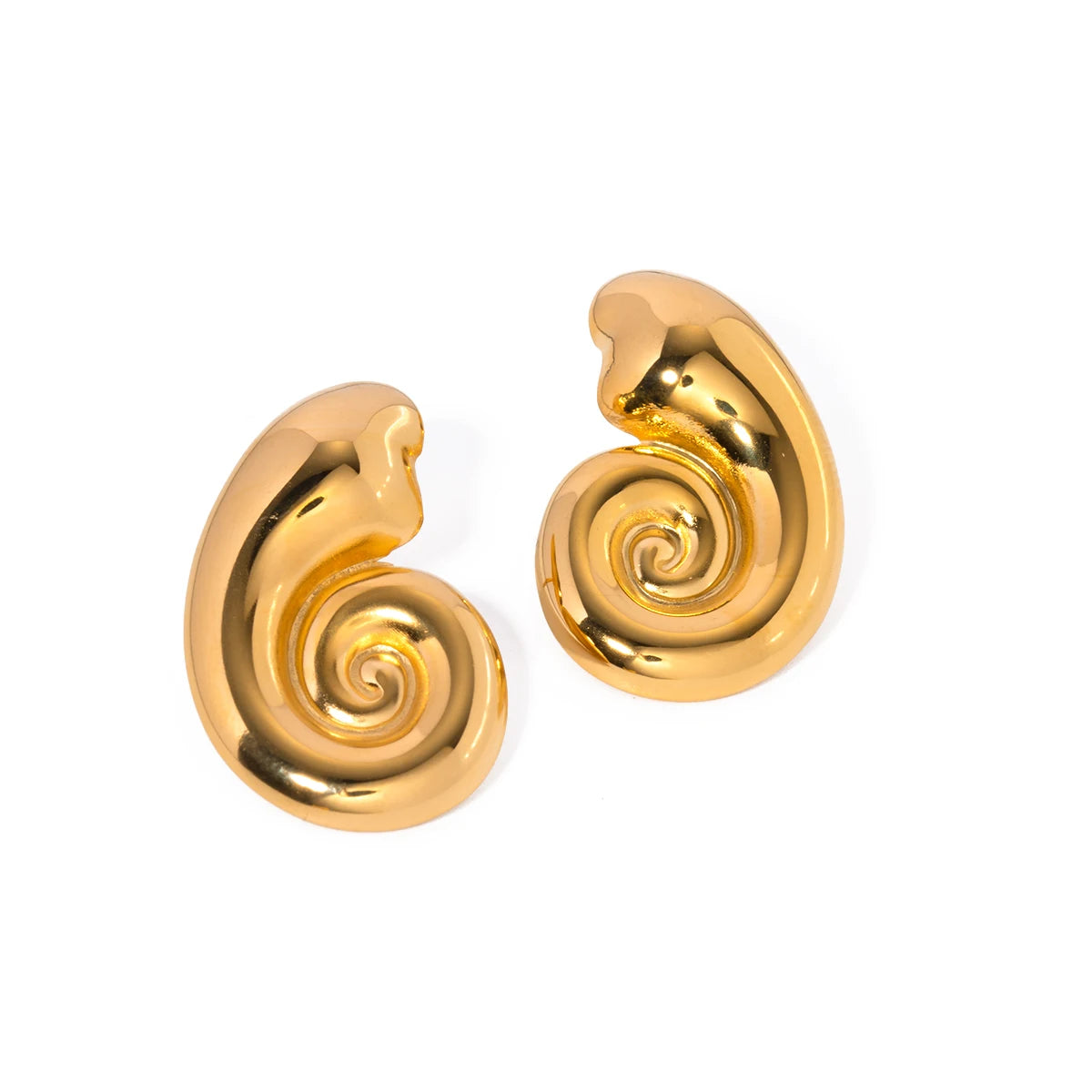 J&D Design Stainless Steel Gold Plated Jewelry Geometric Round Texture Conch Spiral Stud Earrings Women