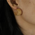 Simple Retro 18K Gold Plated Bead Link C Shaped Earring Stainless Steel PVD Personalized Mesh Cellular Stud Earrings YF4056