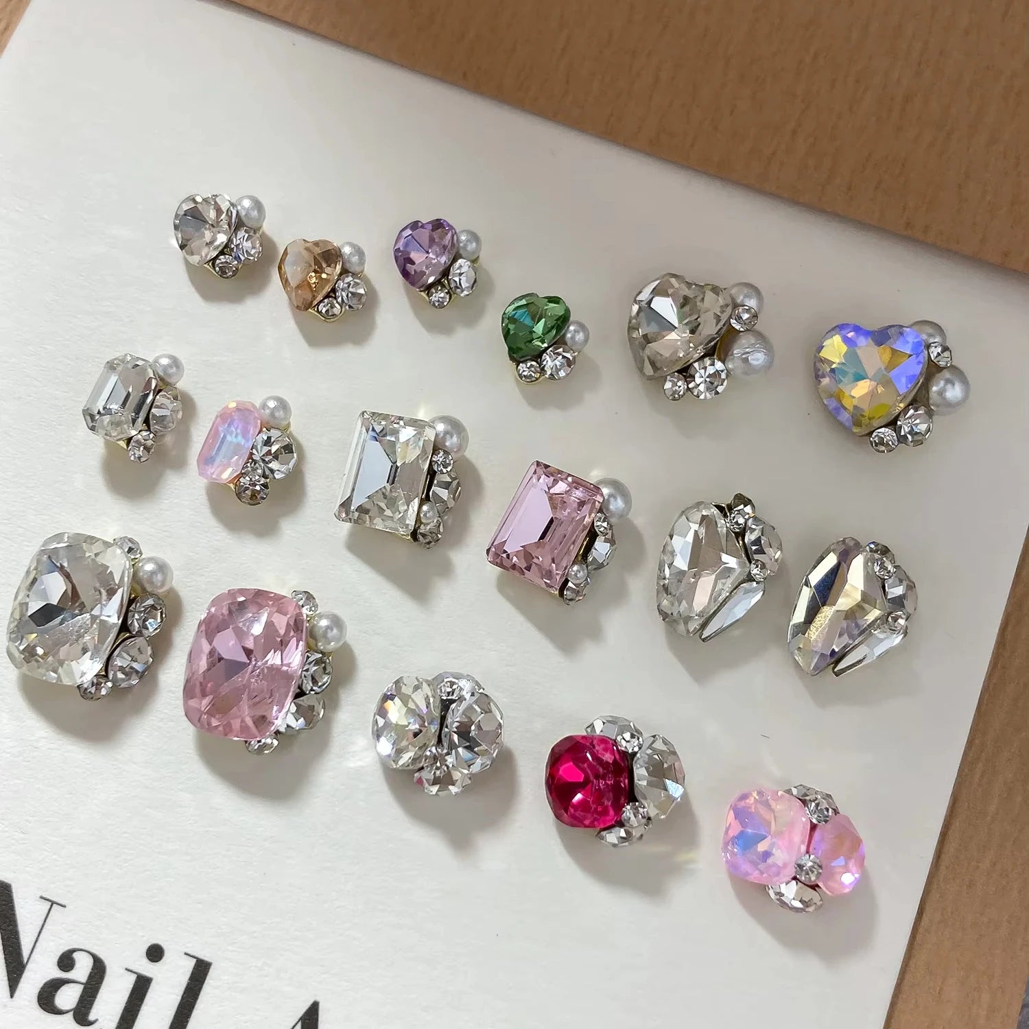 3D Transparent White Diamond Nail Rhinestones 3D Nail Drill Decoration Heart Octagonal Rectangular Right Angle Nail Art Wear