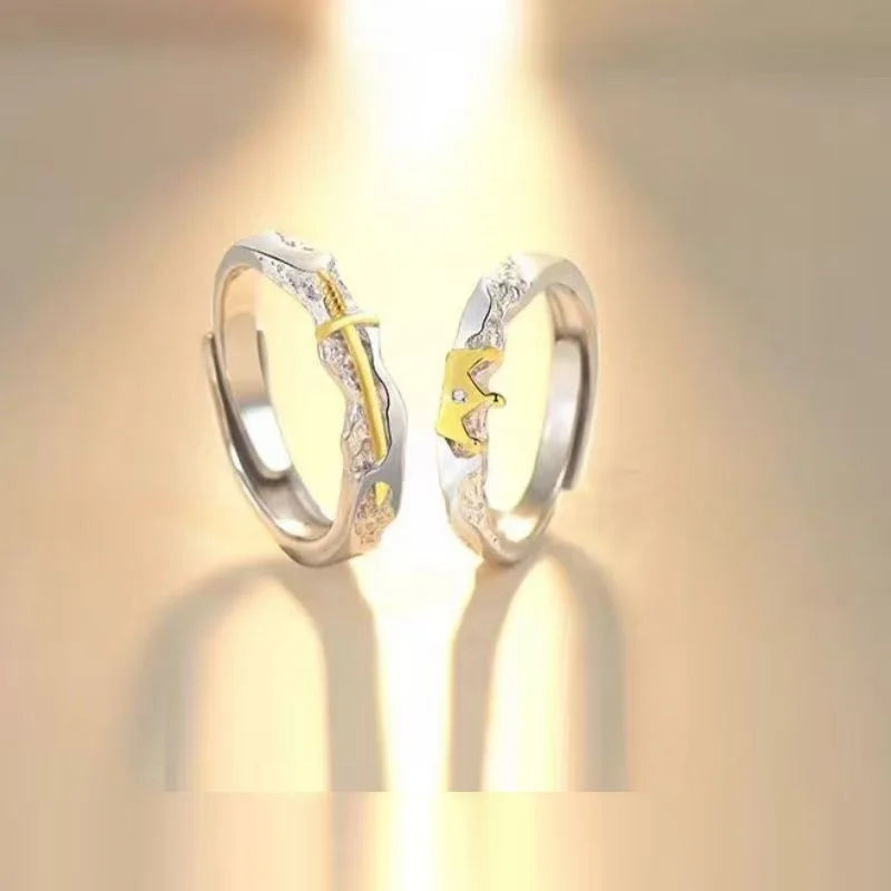 Anillos De Pareja 2pcs/set Princess Knight Adjustable  Couple Rings Wedding Ring Couple Engagement Ring for Women Men Jewelry