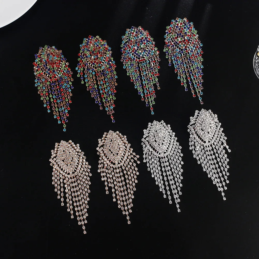 BOXUAN Women's Stunning Bling Chain Rhinestone Earrings Crystal Diamond Tassel Statement Fashion Chandelier Jewelry