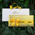 Wholesale Popular Luxury Style Glitter Paper Handbag Invitations Ribbon With Gold Foil Silk Handmade Wedding Invitation Cards