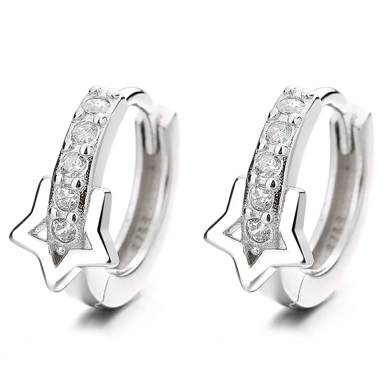 Trendy Women S925 Sterling Silver CZ Zircon Round Hoop Star Charm Huggie Earring Wholesale