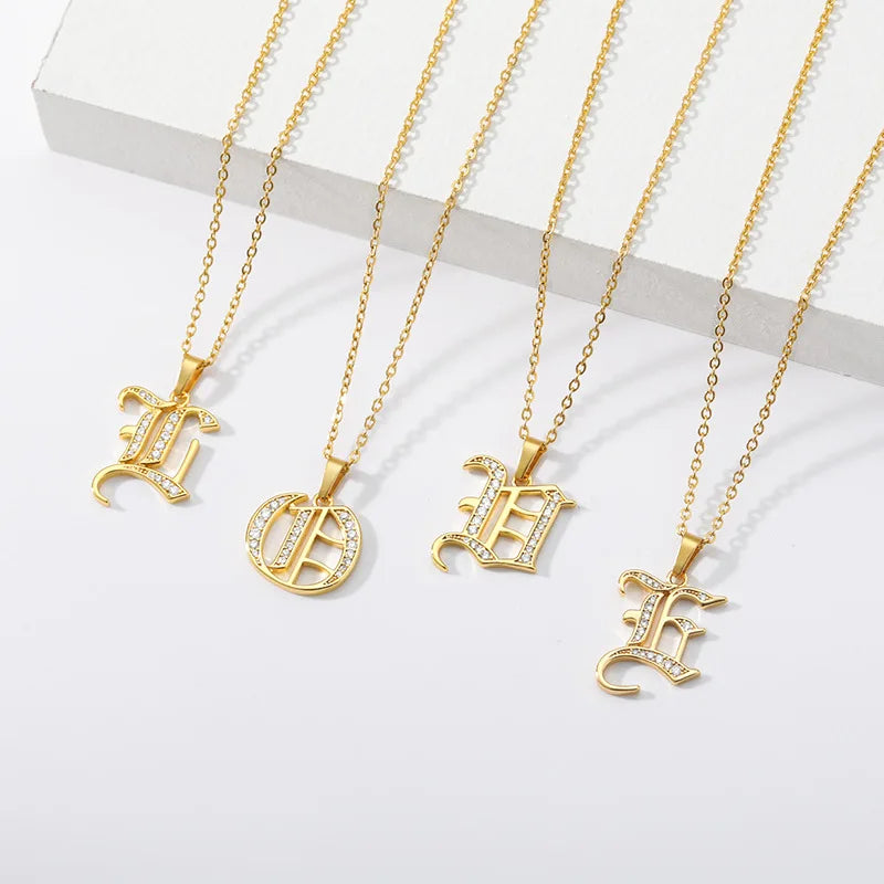 Fashion Customized 26 Initial Alphabet A-Z Letter Personalized Old English Font 18k Gold Plated Necklace