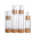 Cosmetic Free Samples Empty Emulsion Containers 30ml 50ml Bamboo Airless Lotion Pump Bottles for Packaging Industry