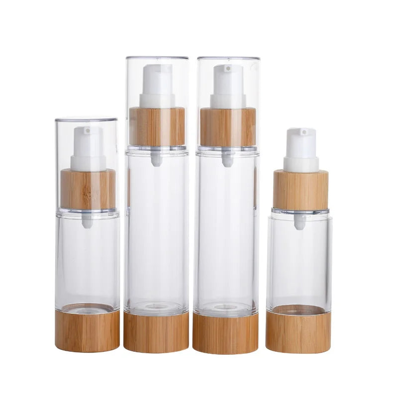 Cosmetic Free Samples Empty Emulsion Containers 30ml 50ml Bamboo Airless Lotion Pump Bottles for Packaging Industry
