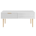 Factory Direct Embossed Texture White Wood Ribbed Doors Center Coffee Table with Gold Metal Leg