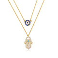 Fulsun Fashion 925 Sterling Silver CZ Cubic Zirconia 14K Gold Plated Hamsa Hand Pendent Necklace Jewelry