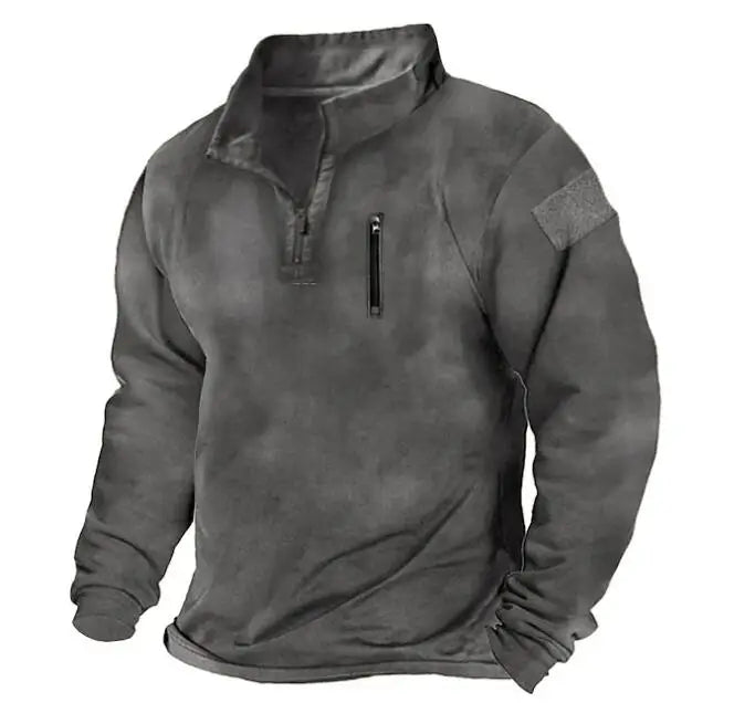 Manufacturer New Design Men Zipper  Sweatshirt Solid Color Tactical  Plain Pullover Sweatshirts