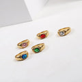PVD 18K Gold Plated Red & Blue & Green Zircon Stainless Steel Rings for Women Gold Rings Jewelry Wholesale