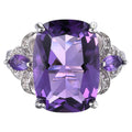 Silver 925 Jewelry Ring Precious Rhodium Plated with Natural Amethyst Anniversary & Wedding Gift for Women Party Appropriate