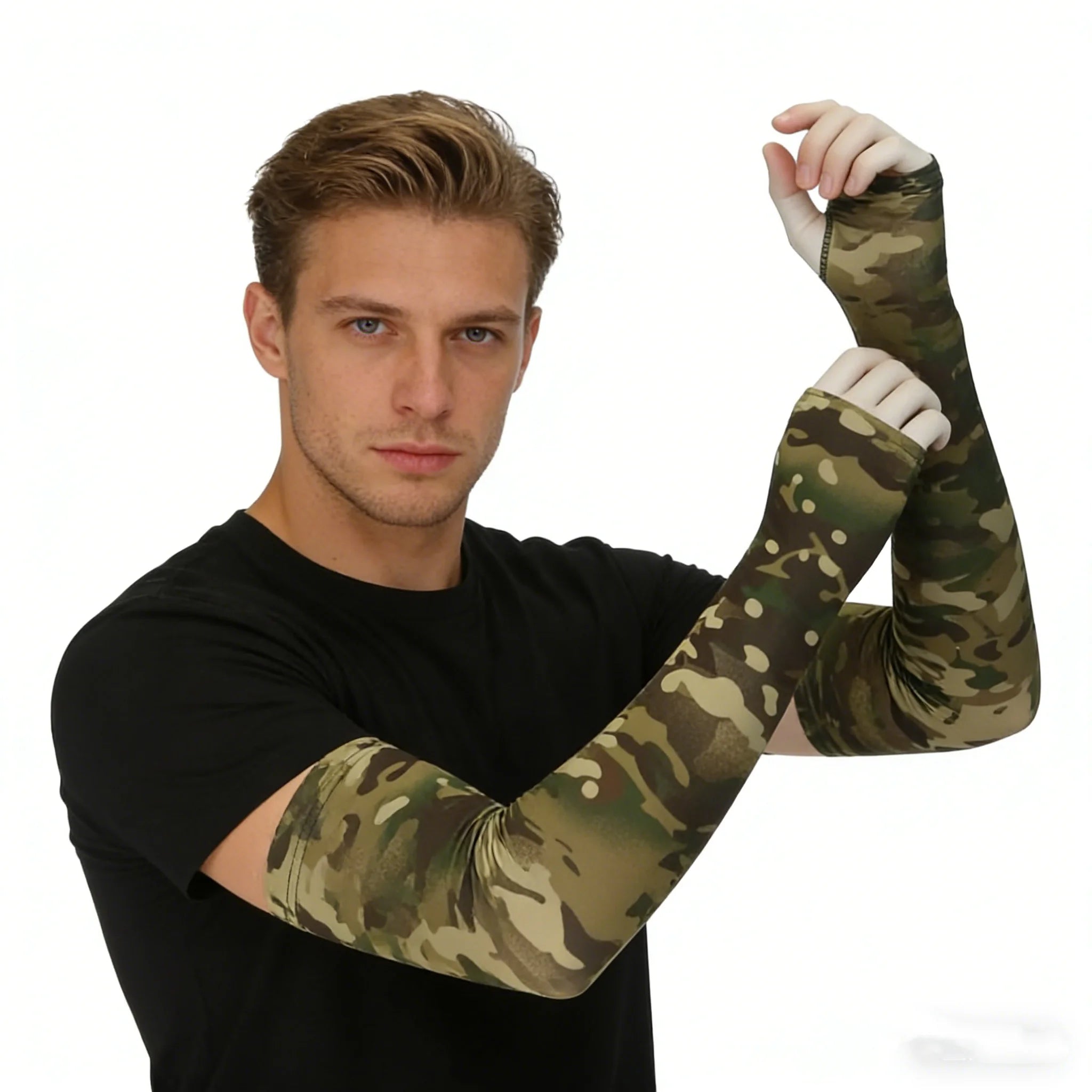 Camouflage Ice Silk Sleeve Cover Men Women Sun Protection Windproof Arm Sleeves Oversleeve for Outdoor Fishing Hunting Cycling