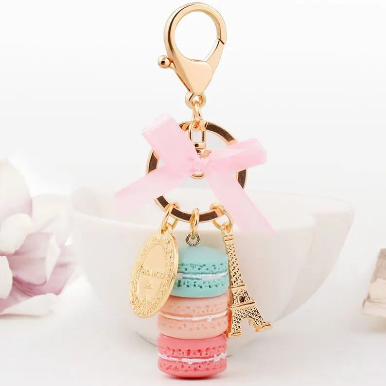 Women Fashion Bag Charm Pendant Ice Key Chains Cute Personalized Cake Keychain Resin Simulation Food Macarons Tower Key Chains